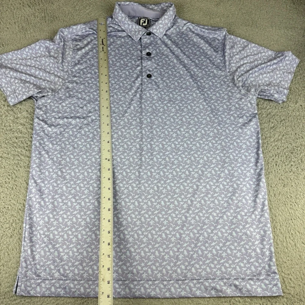 FootJoy Polo Shirt Lg All Over Print Summer Golf Performance Stretch Blue Shark